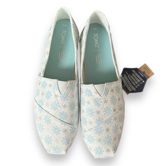 TOMS White Microsuede Snowflake Print Alpargata Flat Slip On Shoes Womens Size 9 - Picture 5 of 11